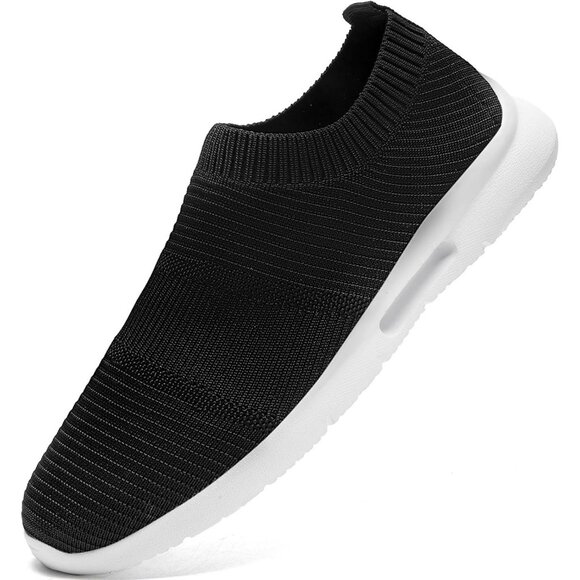 Mens Slip On Walking Shoes Mens Running Mesh Black Breathable Tennis Sneakers - Picture 1 of 7